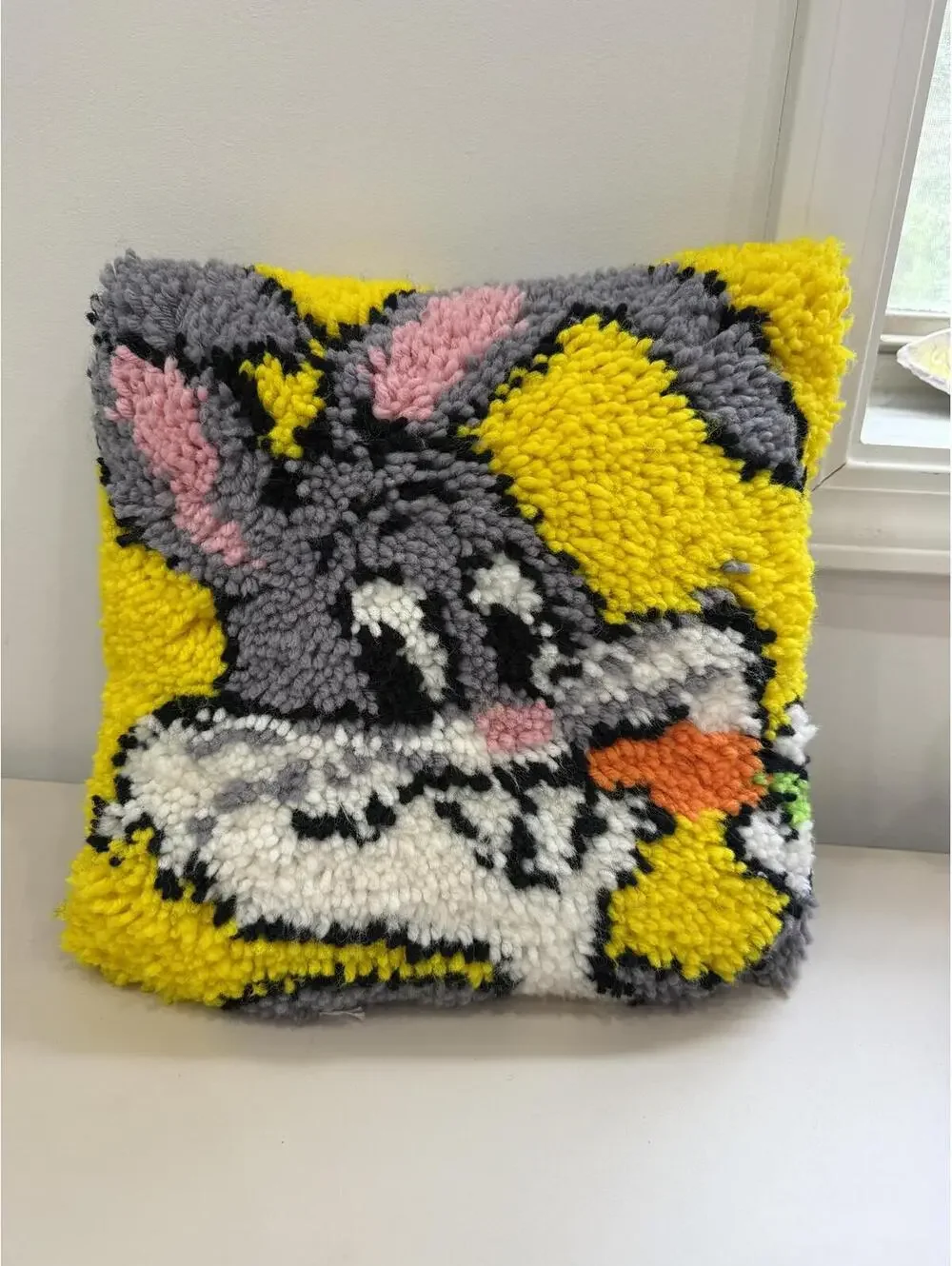 Handmade Latch Hook Bugs Bunny Pillow 12x12